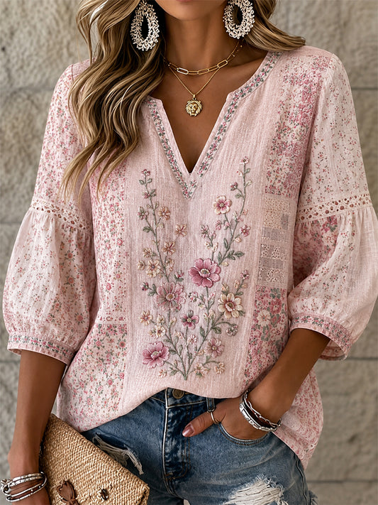 Women's Breast Cancer Pink Flowers Printed Casual Top
