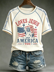 Women's Loves Jesus and America Too round neck short sleeve T-shirt