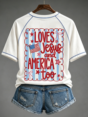 Women's Loves Jesus and America Too round neck short sleeve T-shirt