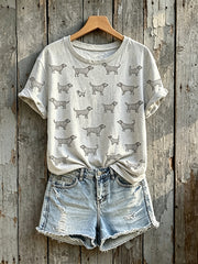 Women's Cute Line Dogs Art Pattern Print Short-sleeved T-shirt
