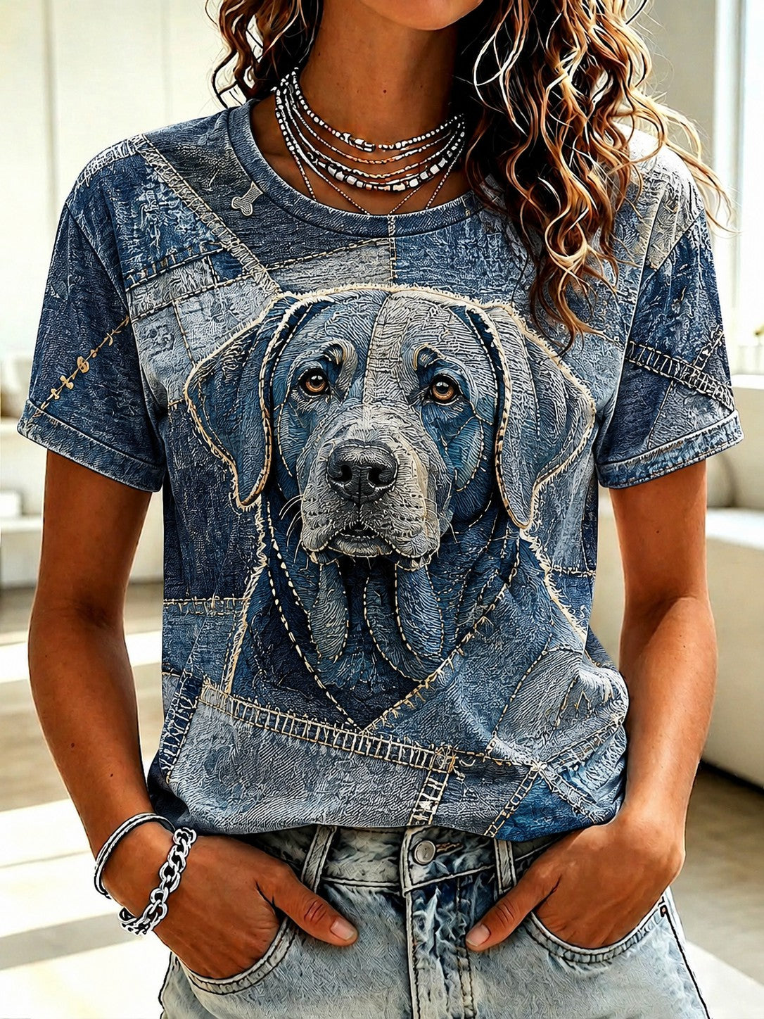 Women's Art Dog Printed T-shirt