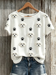 Women's Lovely Maltese Dogs & Paw Prints Pattern Print short-sleeved T-shirt