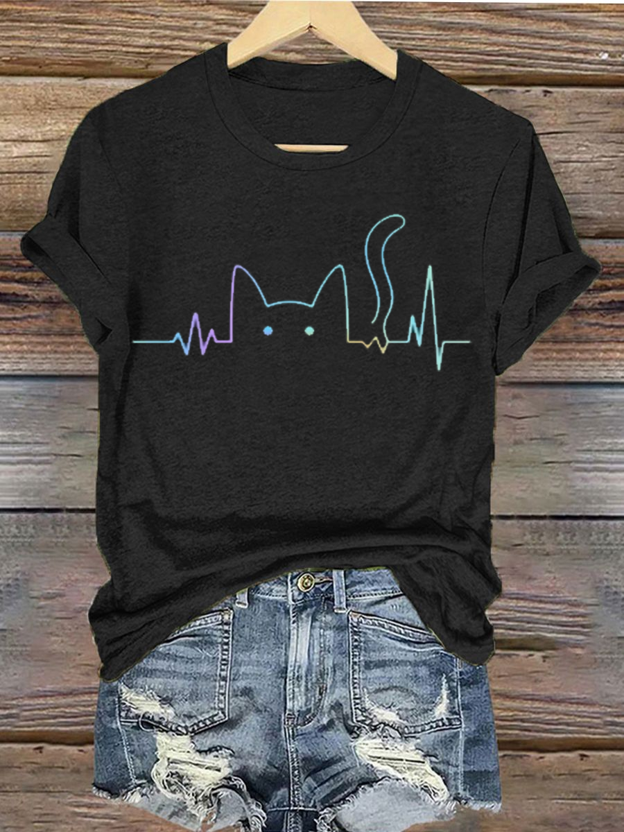 Women's Cat Lover Stylish Design Iron On Short Sleeve T-Shirt
