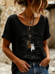 Women's Cat Lover Stylish Design linen short-sleeved T-shirt