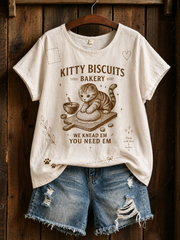Women's Cat Lover Stylish Design linen short-sleeved T-shirt
