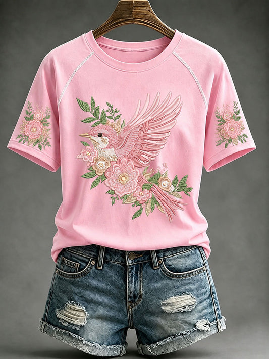 Women's Pink Floral Print Casual T-Shirt