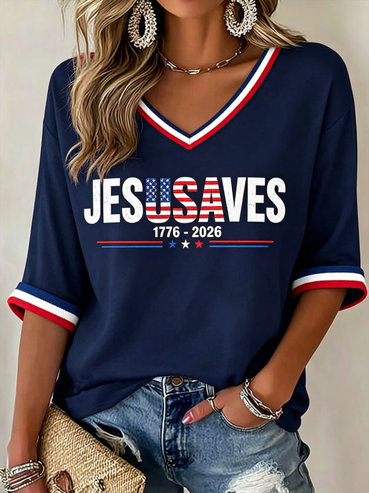 Women’s 'Jesus Saves USA' V-Neck T-Shirts