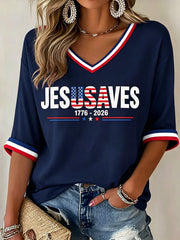 Women’s 'Jesus Saves USA' V-Neck T-Shirts