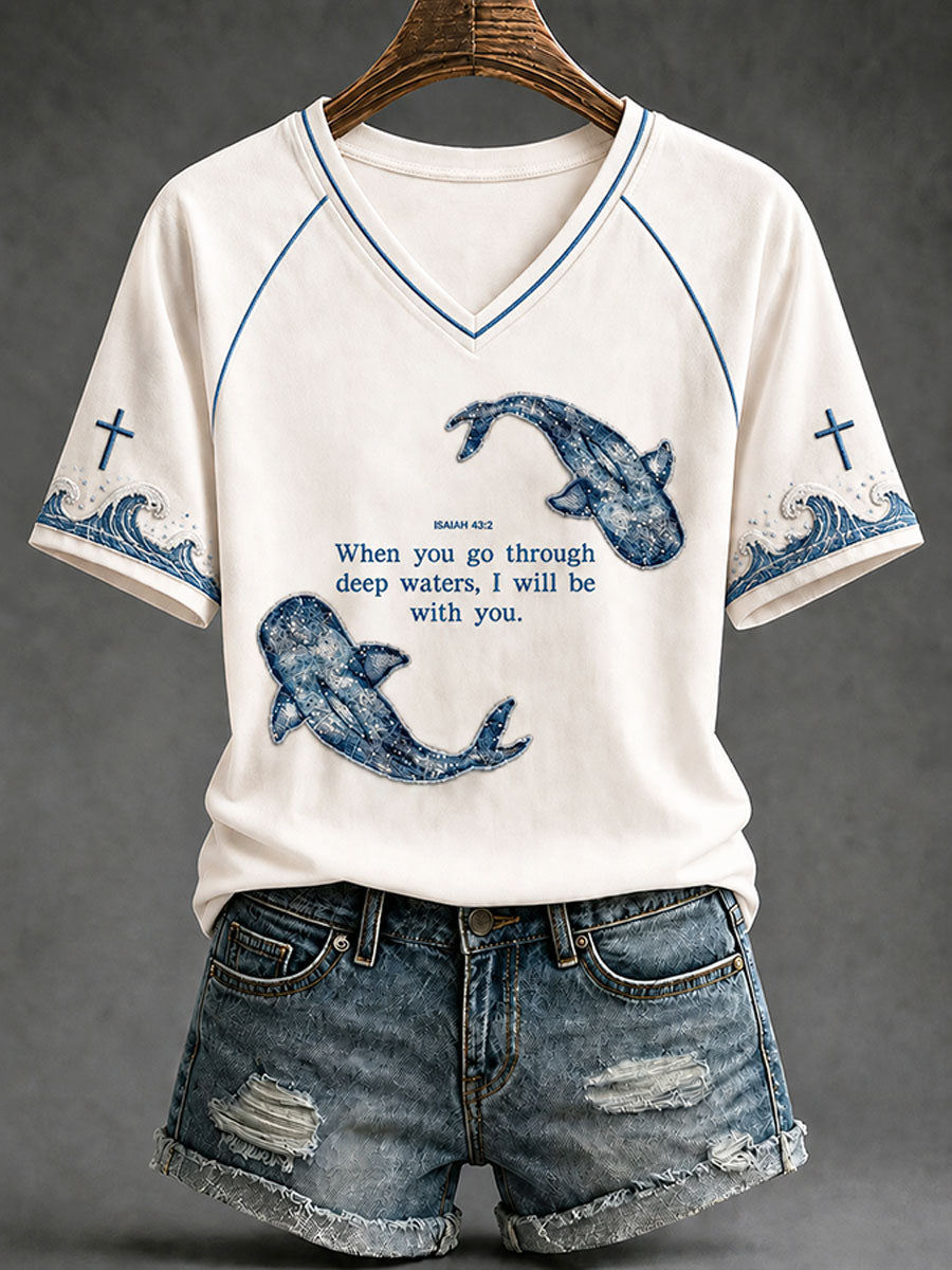 Women's “When You Go Through Deep Waters I Will Be With You-Isaiah 43:2” Faith Casual T-shirt