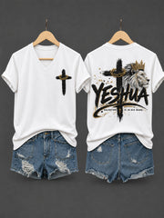 Women's Christian Yeshua Lion of Judah Cross Short Sleeve T-shirt