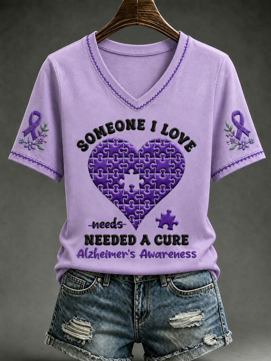 Women's Alzheimer's Awareness Dementia Support Purple Ribbon Print Short Sleeve T-shirt