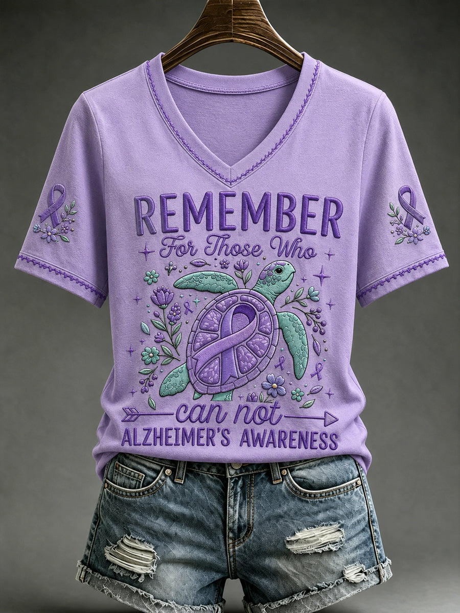 Women's Alzheimer's Awareness Dementia Support Purple Ribbon Turtle Print  Short Sleeve T-shirt