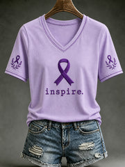 Women's Alzheimer's Awareness Dementia Support Purple Ribbon Print Short Sleeve T-shirt