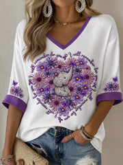 Women's Alzheimer's Awareness Elephant Flowers Waffle T-shirt