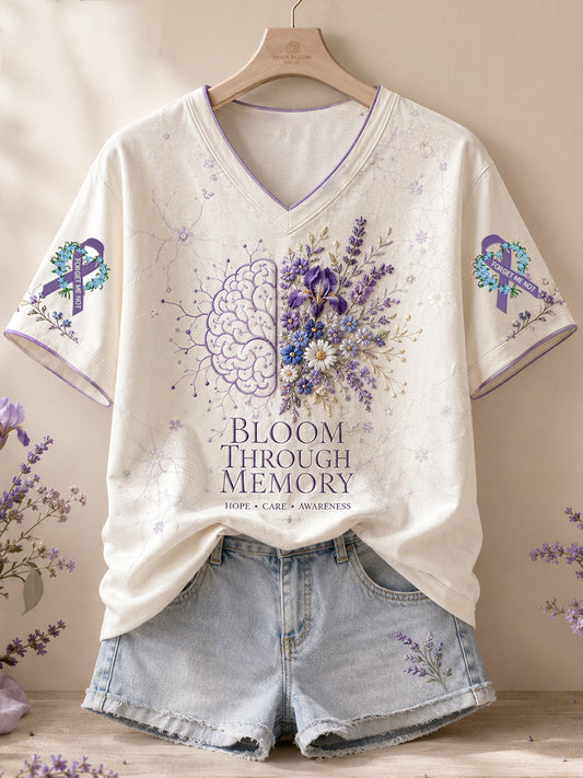 Women's Alzheimer's Awareness Floral Art Printed T-shirt