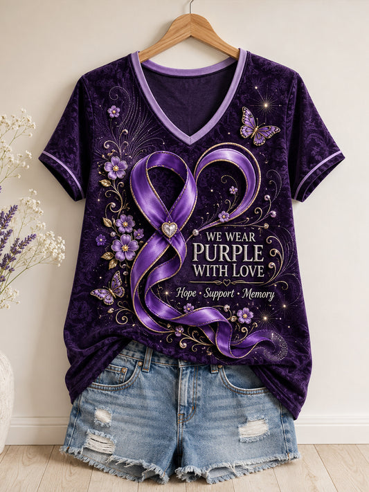 Women's Alzheimer's Awareness Floral Art Printed T-shirt