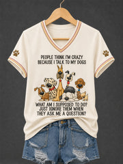 Women's Funny Dogs Make Me Happy Humans Make My Head Hurt Print Dog Lovers Gift Casual Tee