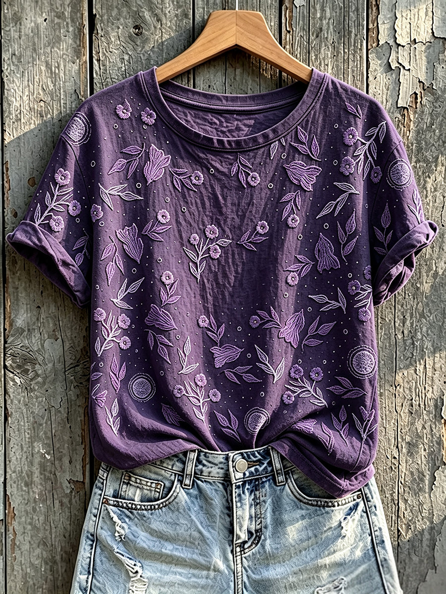 Women's Classy Purple Awareness Floral Print Short-sleeved T-shirt