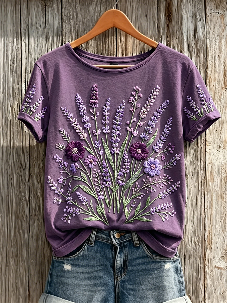Women's Classy Purple Awareness Floral Print Short-sleeved T-shirt