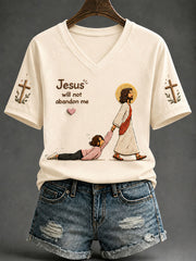 Women's“Jesus Will Not Abandon Me” Faith Print Casual T-shirt