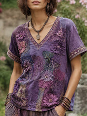 Women's linen short-sleeved T-shirt