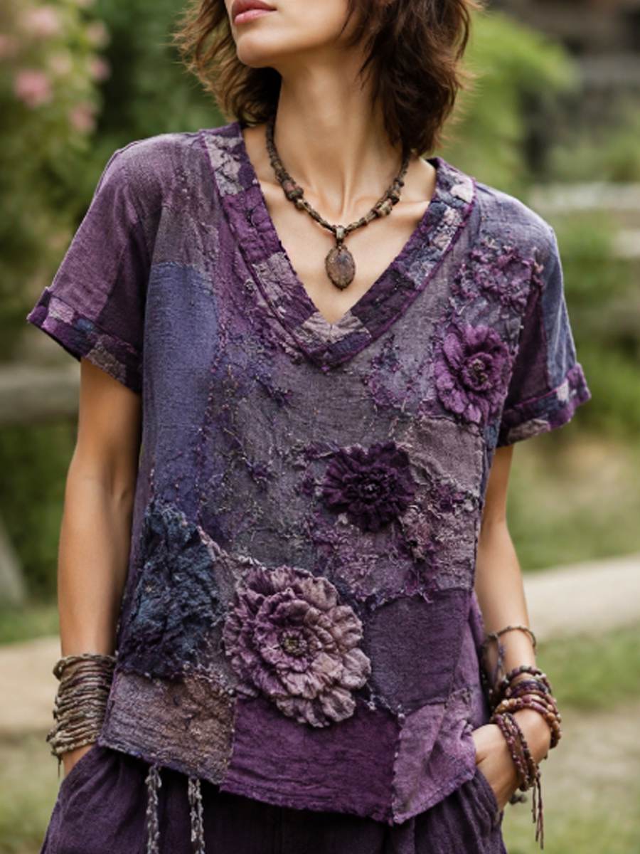 Women's linen short-sleeved T-shirt
