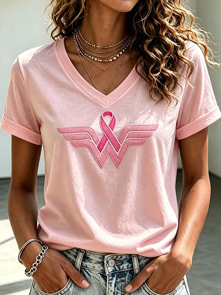 Women's Breast Cancer Ribbon Print  short-sleeved T-shirt