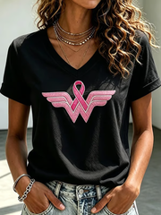 Women's Breast Cancer Ribbon Print  short-sleeved T-shirt