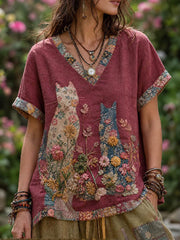 Women's linen short-sleeved T-shirt