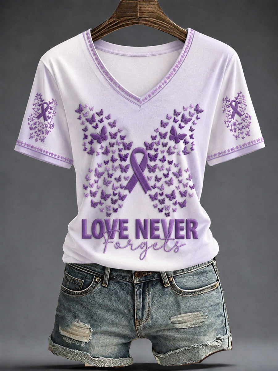 Women's Purple Art Printed V-neck T-shirt