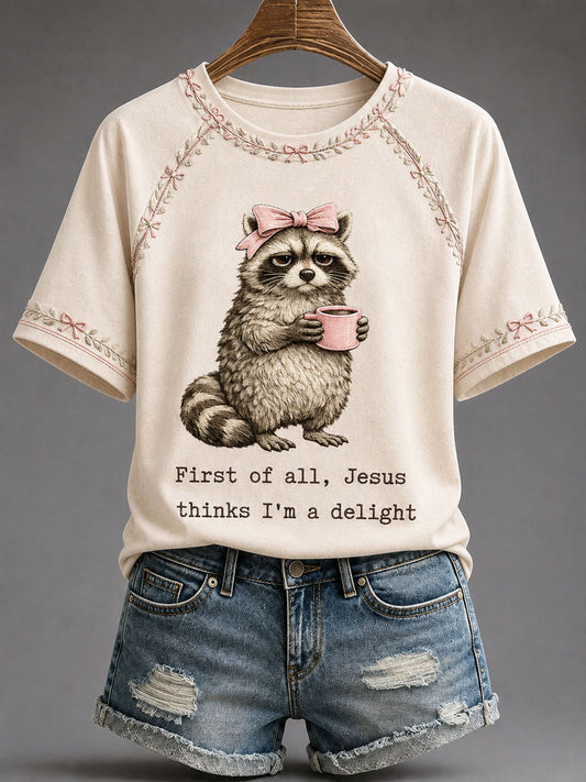 Women's Funny Raccoon Print Casual T-Shirt