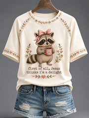 Women's Funny Raccoon Print Casual T-Shirt