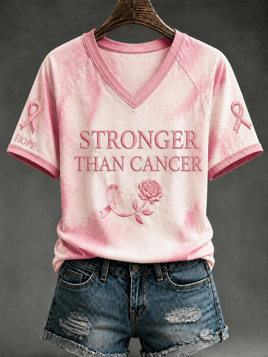 Women's Breast Cancer Awareness Support V-neck Off-shoulder Short-sleeved T-shirt