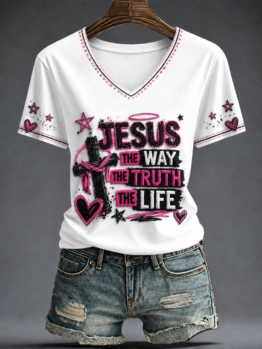 Women's Faith Printed V-neck T-shirt