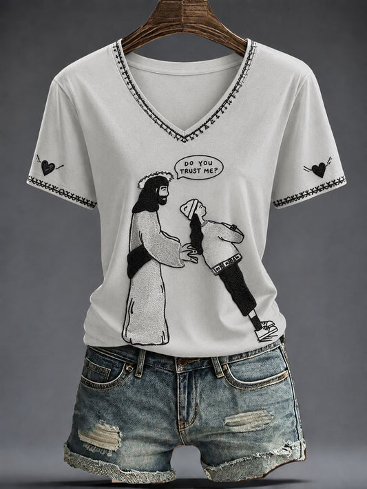 Women's Faith Printed V-neck T-shirt
