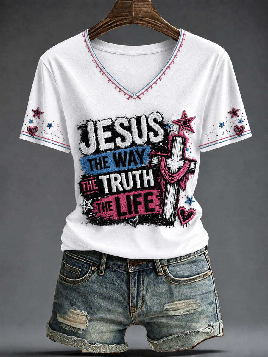 Women's Faith Printed V-neck T-shirt