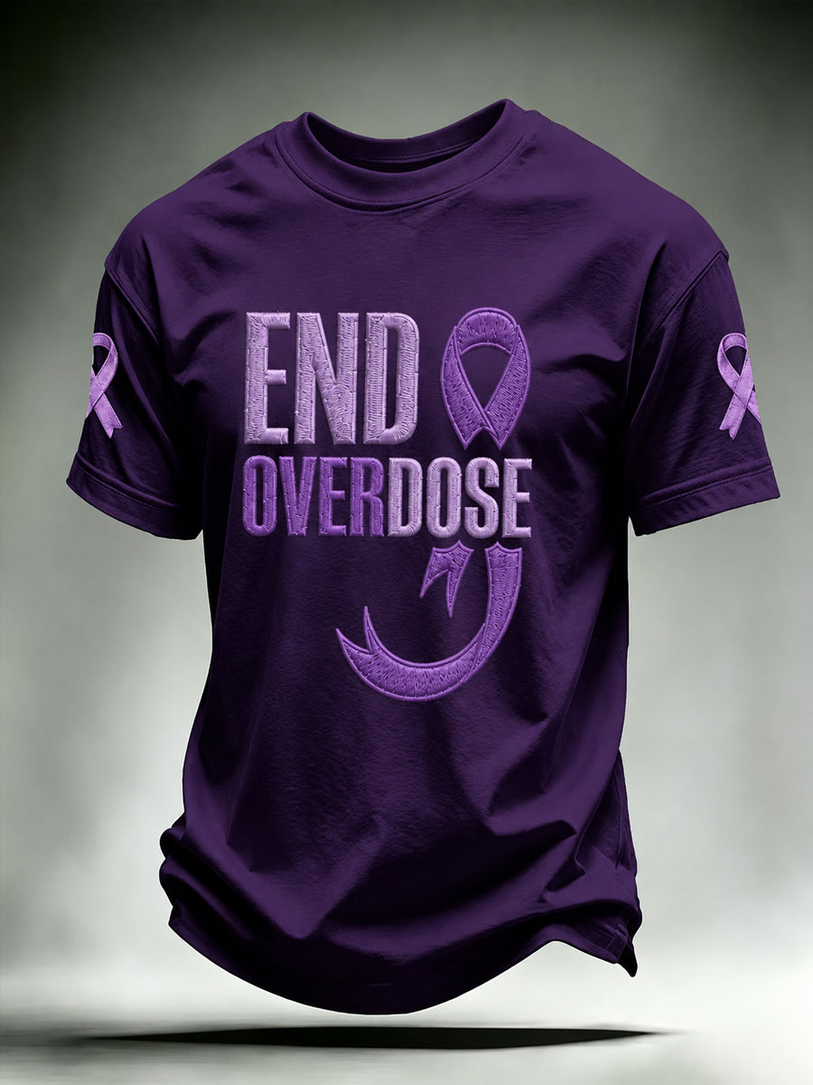 Men's Overdose Awareness Purple Ribbon Print T-shirt
