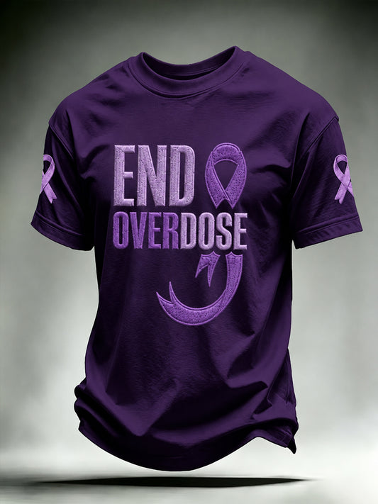 Men's Overdose Awareness Purple Ribbon Print T-shirt