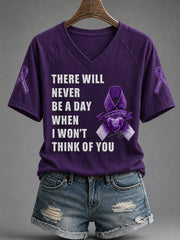 Women's Overdose Awareness Purple Ribbon Print T-shirt