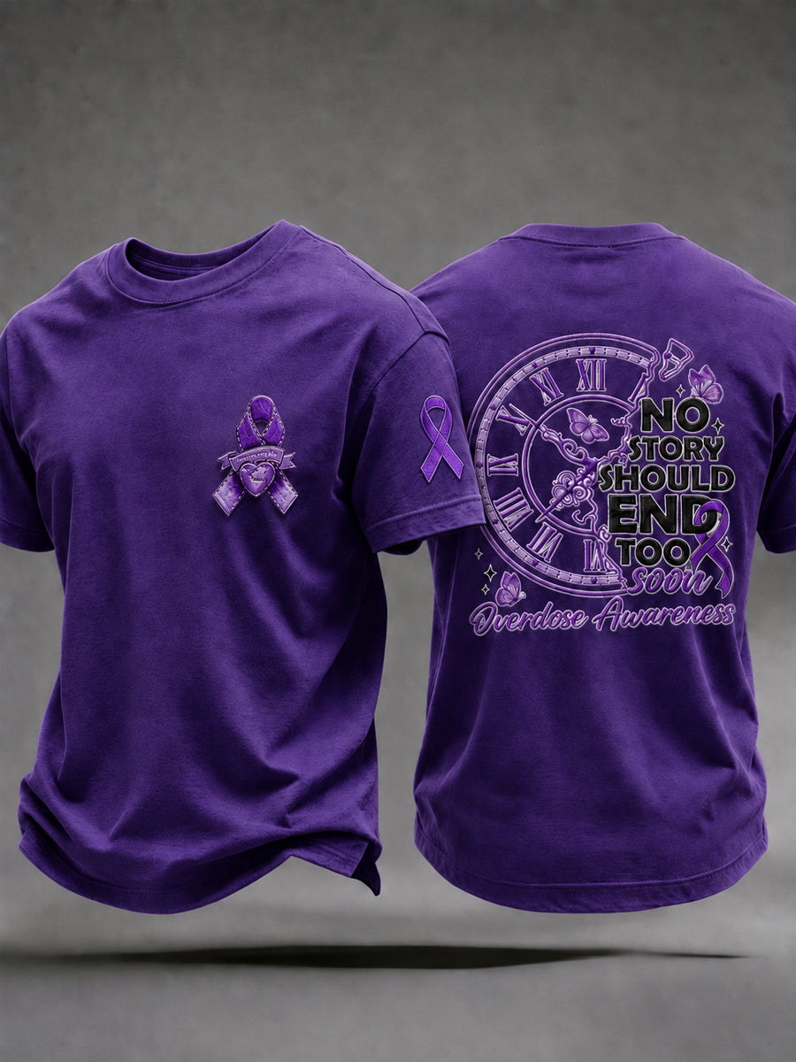 Men's Overdose Awareness Purple Ribbon Print T-shirt
