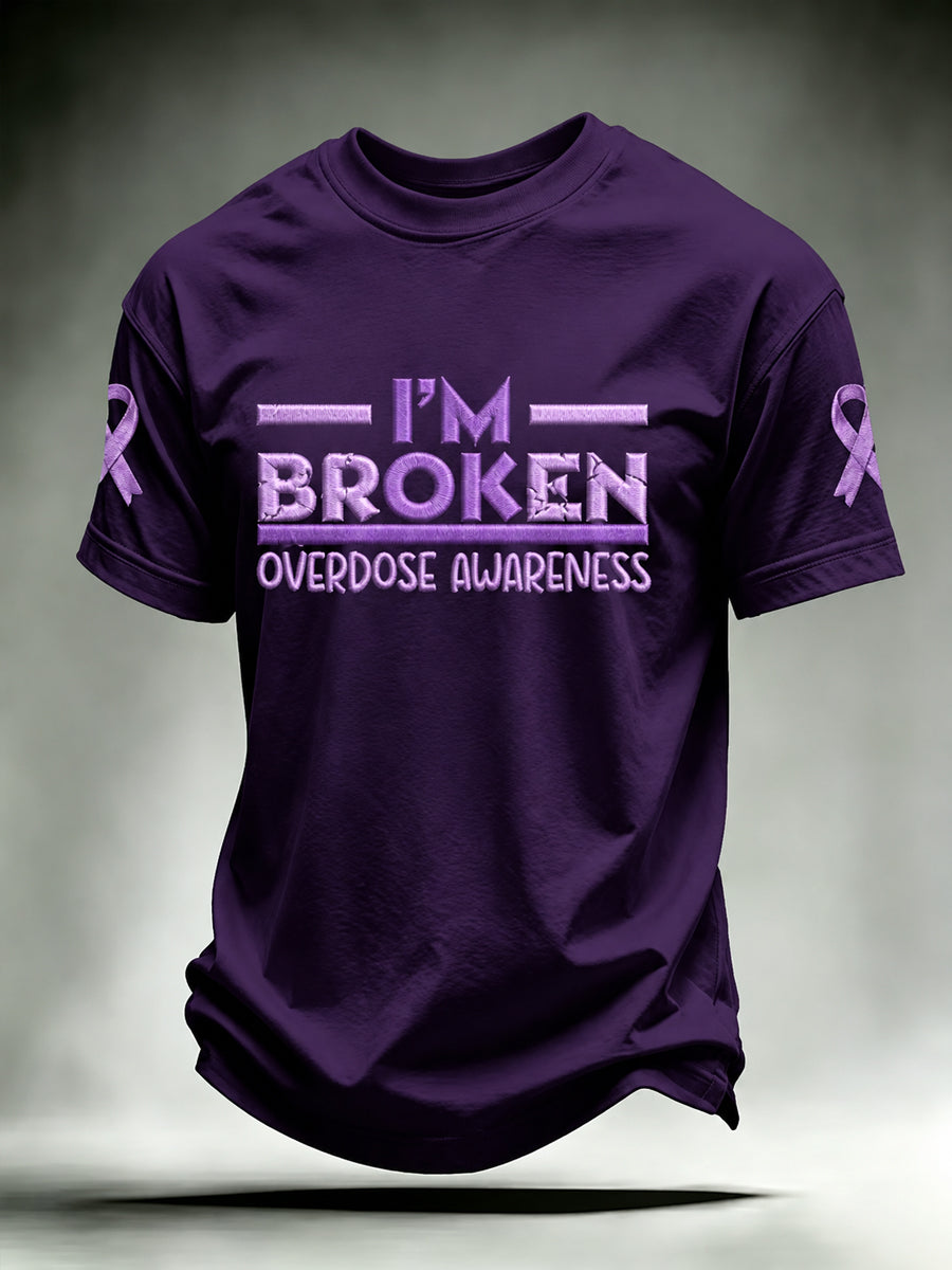 Men's Overdose Awareness Purple Ribbon Print T-shirt