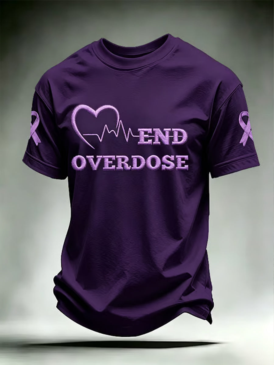 Men's Overdose Awareness Purple Ribbon Print T-shirt
