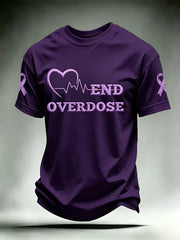 Men's Overdose Awareness Purple Ribbon Print T-shirt