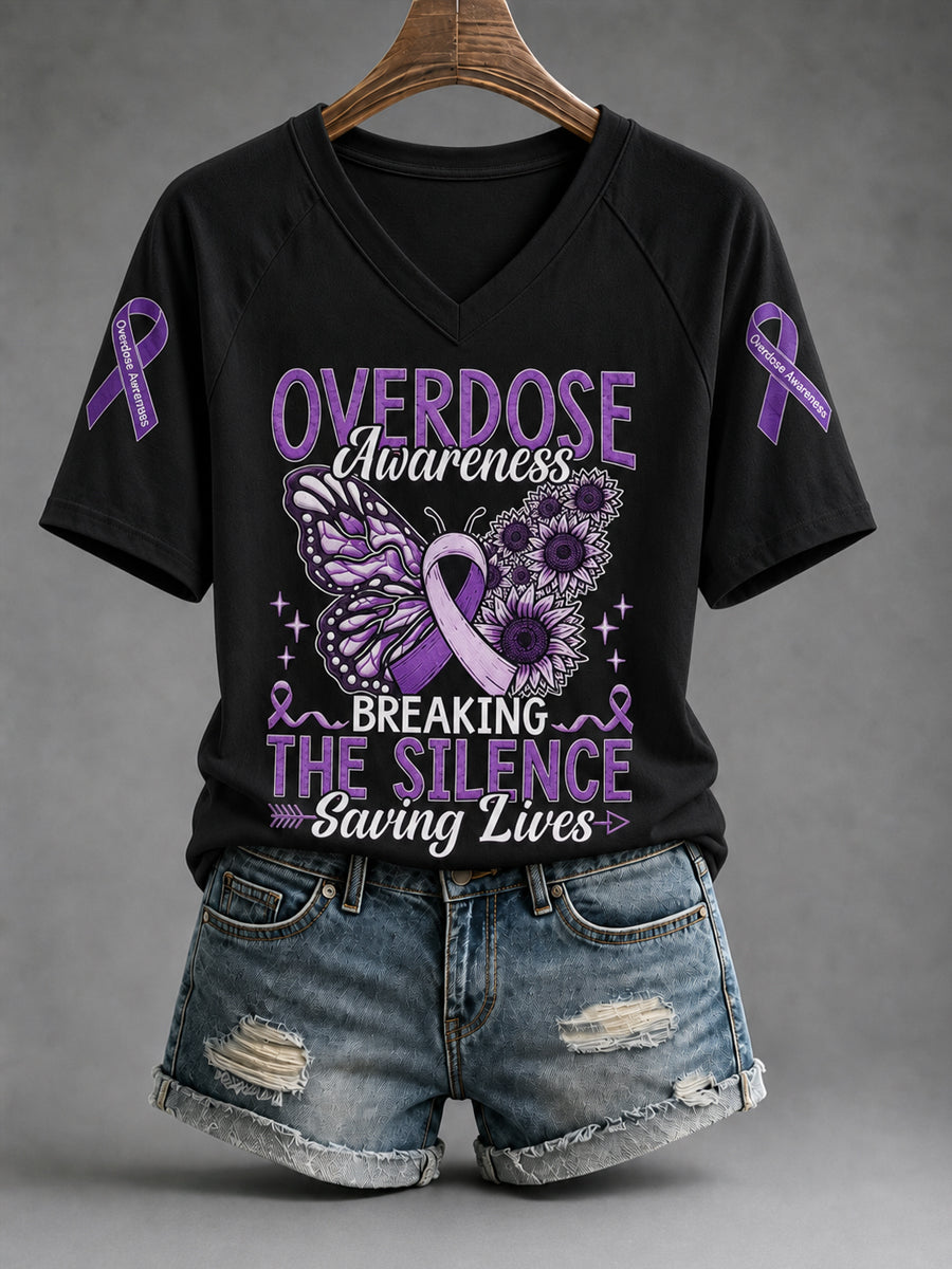 Women's Overdose Awareness Breaking The Silence Saving Lives Print T-shirt