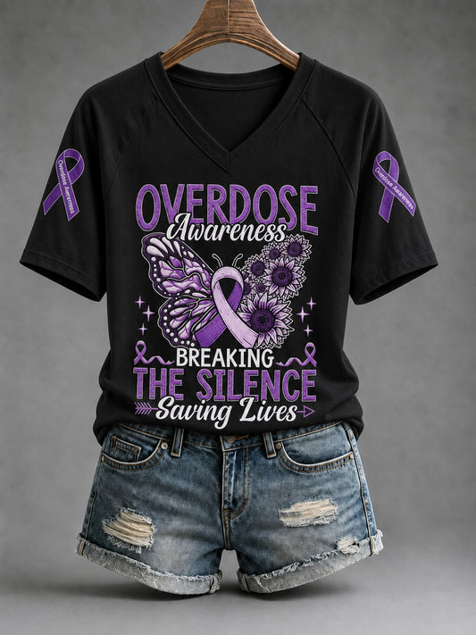 Women's Overdose Awareness Breaking The Silence Saving Lives Print T-shirt