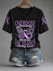 Women's Overdose Awareness Breaking The Silence Saving Lives Print T-shirt