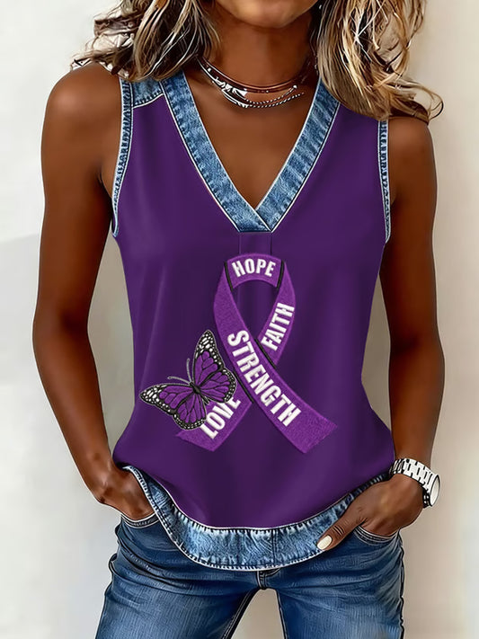 Women's Overdose Awareness Print V-Neck Vest