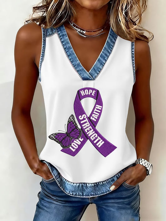 Women's Overdose Awareness Print V-Neck Vest
