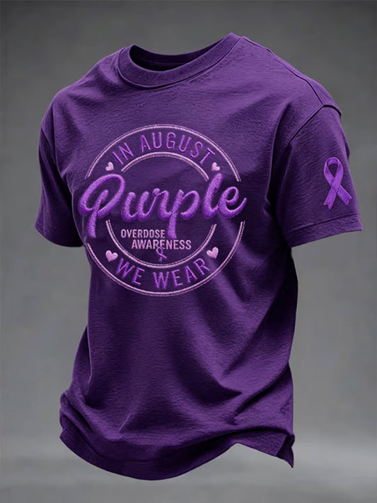 Men's Overdose Awareness Purple Ribbon Print T-shirt