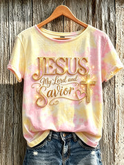 Women's Faith Slogan Leopard Print Pattern Printed Leisure Round Neck T-shirt